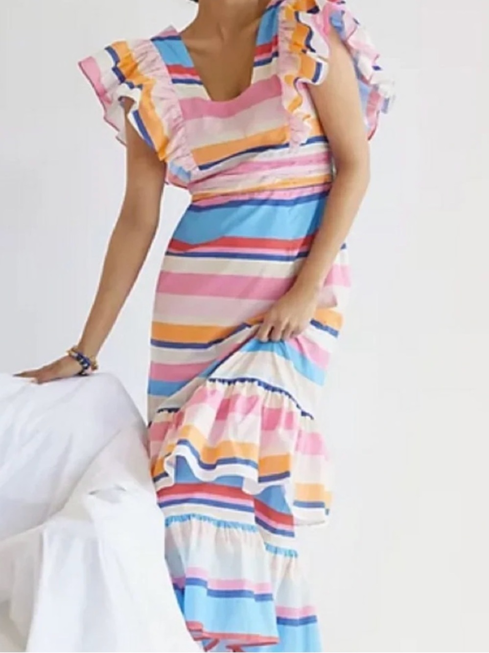NWT Plenty by Tracy Reese Multicolor Striped Ruffle Sleeve Dress for Anthro